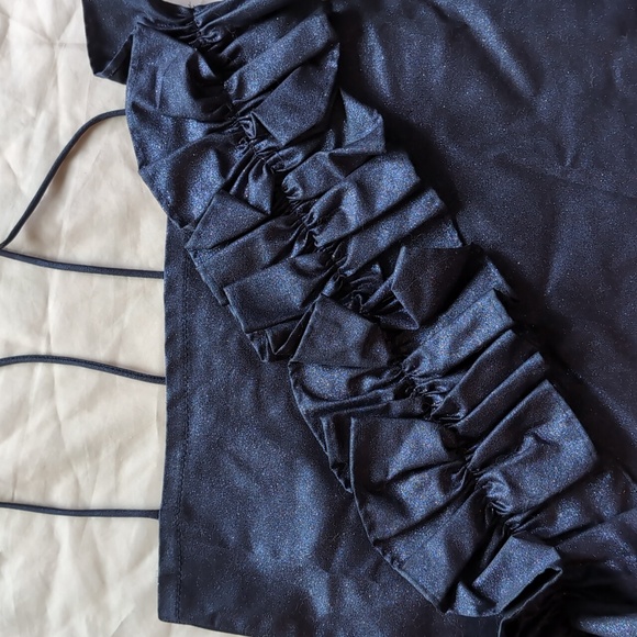 Sparkly Dark Blue Mini Dress with Ruffle Sash Detail XS - Picture 3 of 7